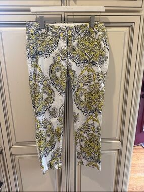 Ann Taylor CARNEGIEcrop White Pants with Yellow & Black Paisley Print